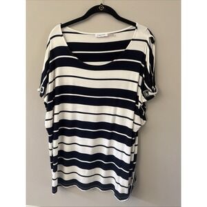 Calvin Klein Tunic Top Women Size Large Navy Blue & White